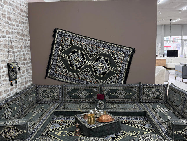 Pack U salon traditionnel oriental gris Sedirhan