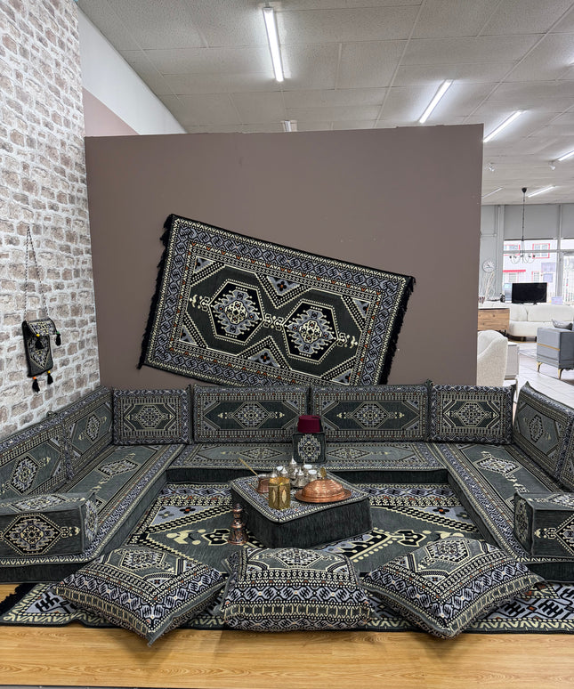 Pack U salon traditionnel oriental gris Sedirhan