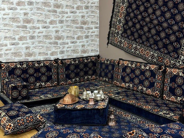 Pack L Perse bleu nuit canapé traditionnel majlis Sedirhan