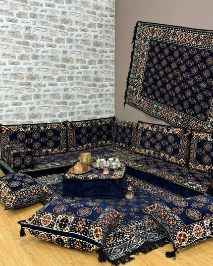Pack L Perse bleu nuit canapé traditionnel majlis Sedirhan