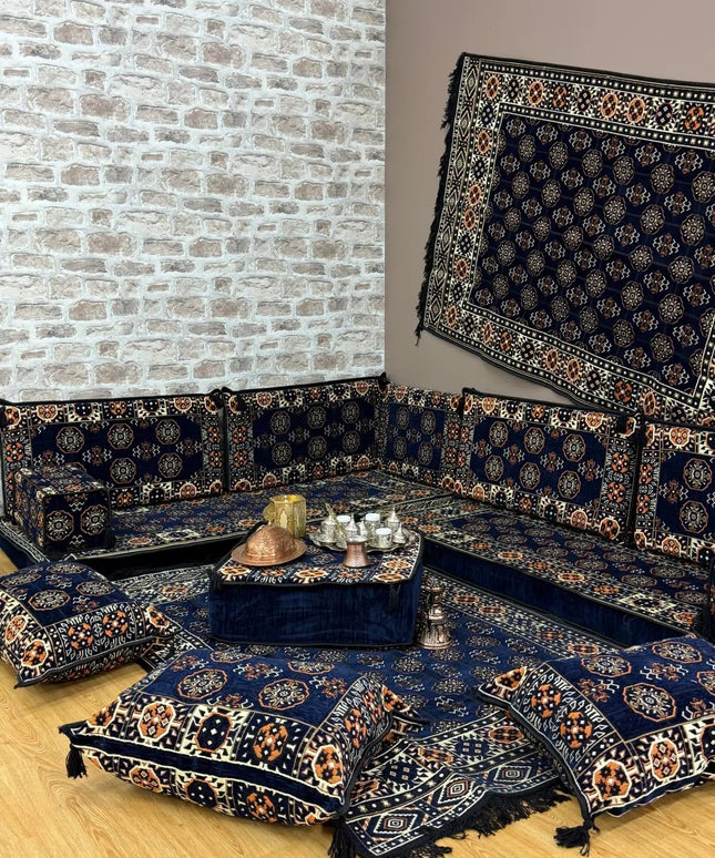 Pack L Perse bleu nuit canapé traditionnel majlis Sedirhan