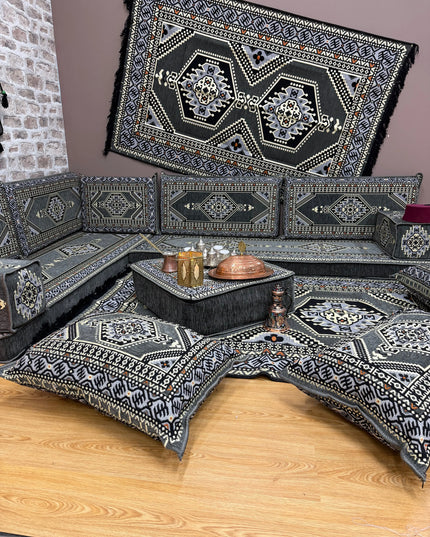 Pack L Oriental gris salon traditionnel Sedirhan