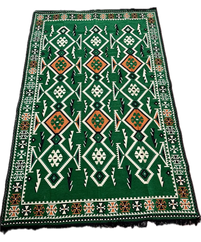 Tapis Kilim Anadolu vert émeraude 200x300 cm Sedirhan