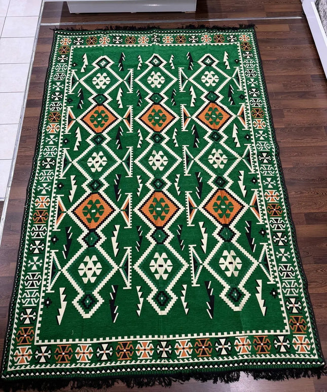 Tapis Kilim Anadolu vert émeraude 200x300 cm Sedirhan