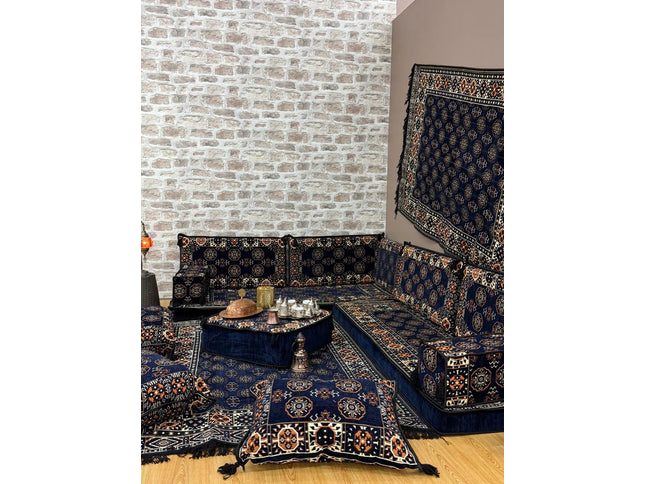 Pack L Perse bleu nuit canapé traditionnel majlis Sedirhan