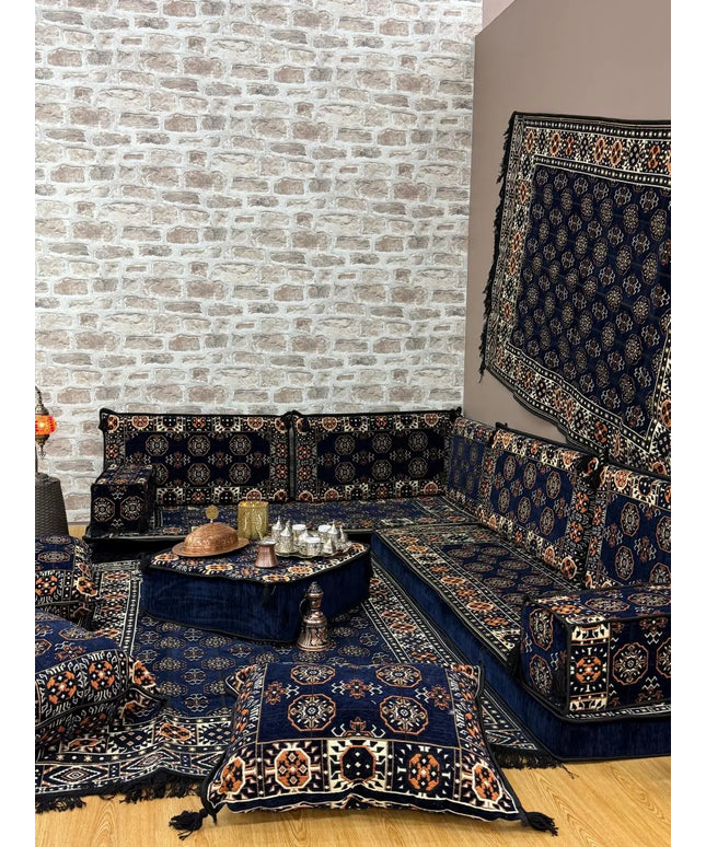 Pack L Perse bleu nuit canapé traditionnel majlis Sedirhan