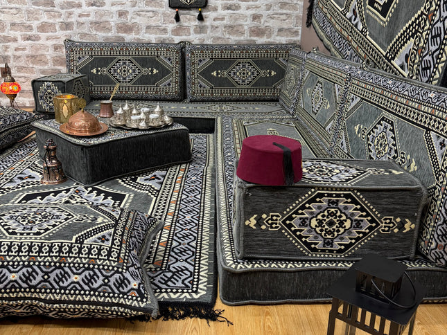 Pack L Oriental gris salon traditionnel Sedirhan
