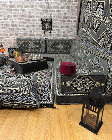 Pack L Oriental gris salon traditionnel Sedirhan
