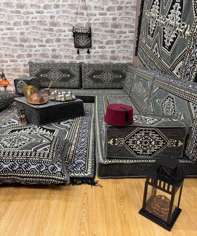 Pack L Oriental gris salon traditionnel Sedirhan