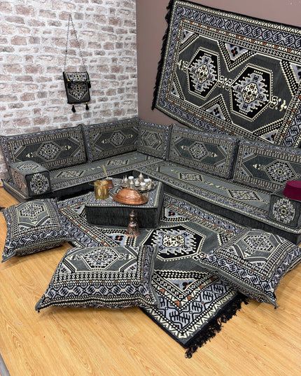 Pack L Oriental gris salon traditionnel Sedirhan