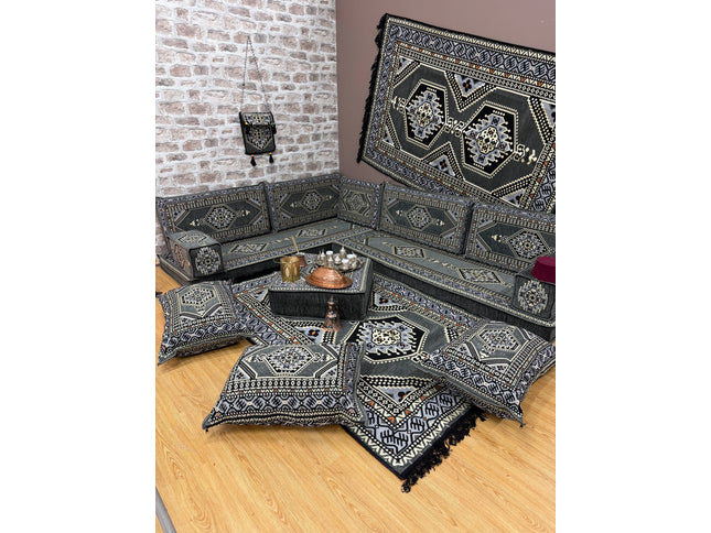 Pack L Oriental gris salon traditionnel Sedirhan