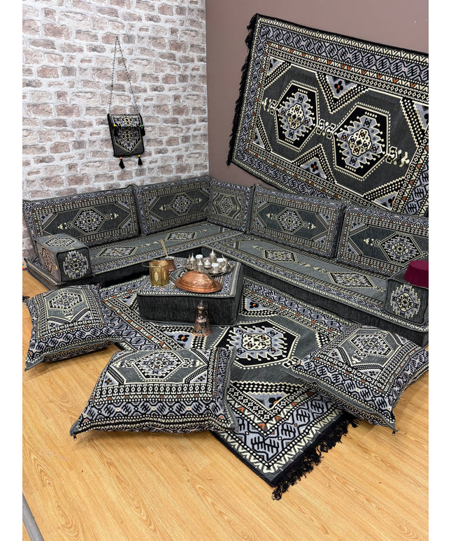 Pack L Oriental gris salon traditionnel Sedirhan
