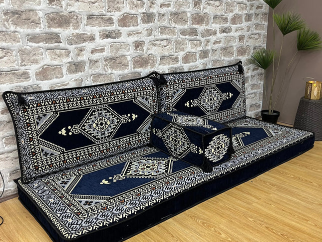 Ensemble salon traditionnel "ORIENTAL " bleu nuit Sedirhan