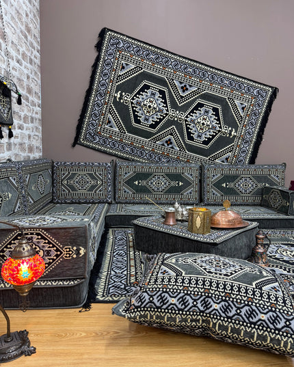 Pack L Oriental gris salon traditionnel Sedirhan