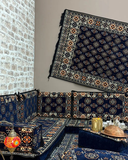 Pack L Perse bleu nuit canapé traditionnel majlis Sedirhan